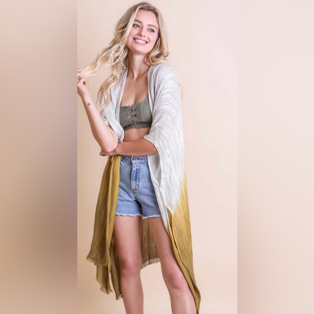 Kimono, mustard fall striped Bohemian Kimono with Floral Prints Cover-up,
